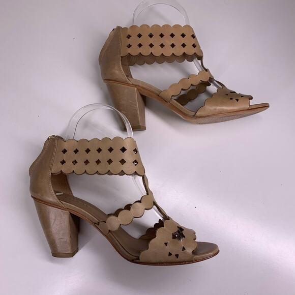 MASIERO Tan Leather Eyelet Strappy Open Toe Heeled Sandals Size 7 - Picture 7 of 10